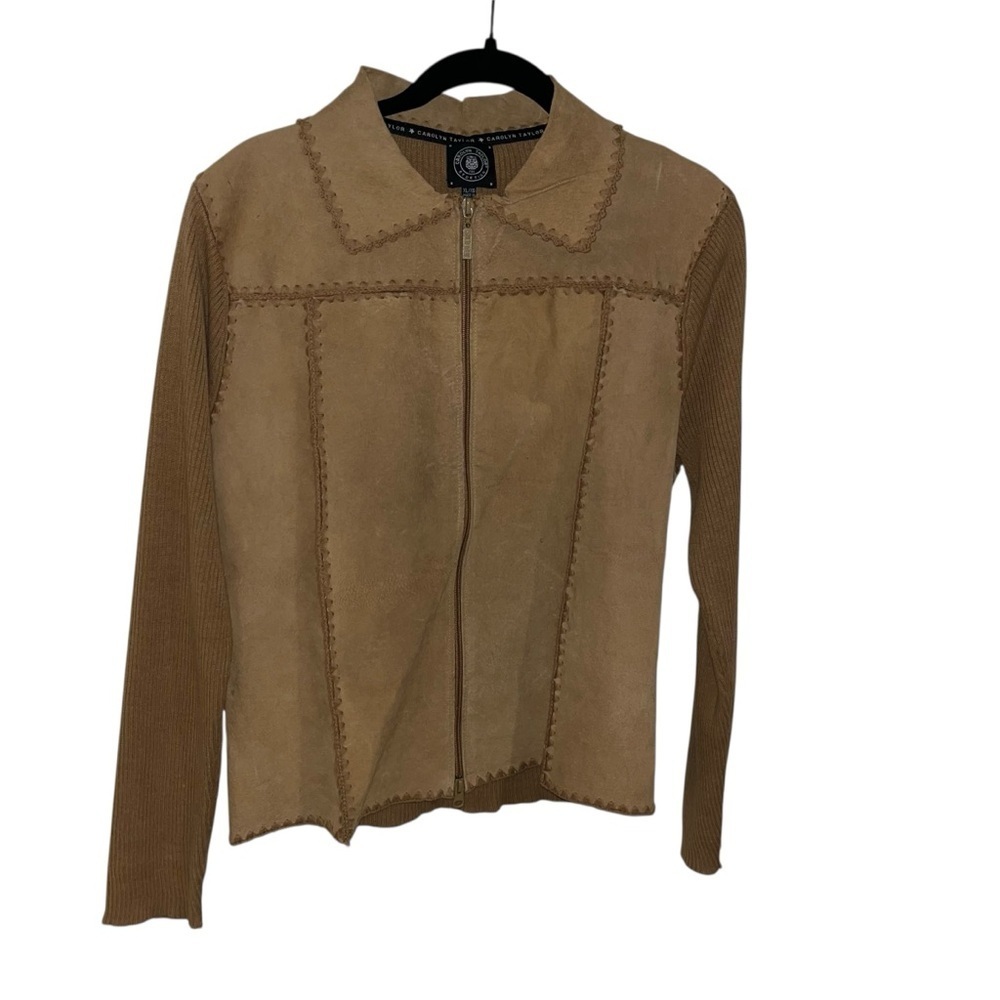 Vintage Carolyn Taylor tan suede leather sweater jacket xl excellent condition